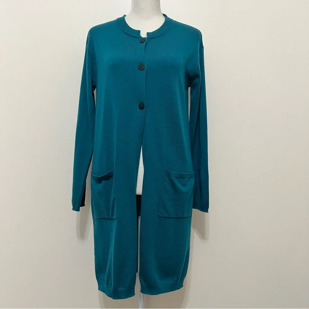 J.Jill Teal Wool Blend Cardigan Sweater - Picture 1 of 9